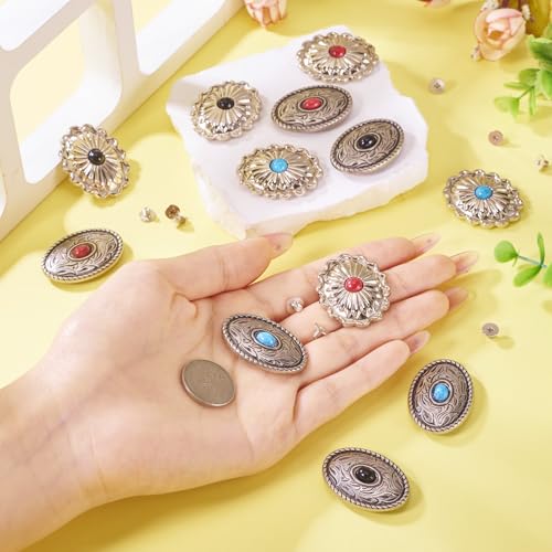 12 Sets Schroefback Rivets Lederen Rivets Ovale knopen Turquoise Decoratieve Rivet Studs voor Wallet Handtas Schoenen Lederen Craft Kleding Belt 4