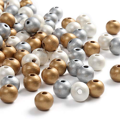 Kralen 450 stuks houten kralen met gat goud zilver wit ambachtelijke kralen voor DIY sieraden 3 kleuren 3