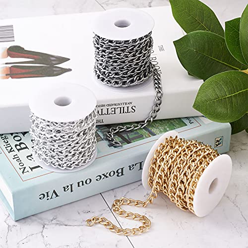 3 Rolls Aluminium Gedraaide Curb Kettingen 3 Kleuren Ongelaste Diamond Cut Flat Curb Kettingen met Spool voor armbanden Kettingen sieraden maken, 5m/kleur 4