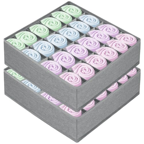 2 Stuks Lade Organisator Organizer met 24 Compartiments, Ladehouder voor Sokken, Ondergoed, Handdoeken, Ties (Licht Grijs)