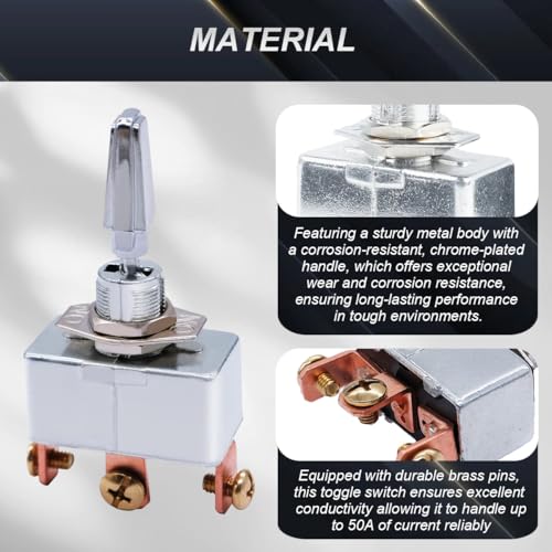 Heavy Duty Toggle Switch, DC 12V, 50A, Self-locking Aan/Uit Switch, 3 niveaus, SPDT Rocker Switch met Rubber Cover, Pack van 2 3