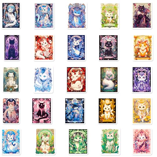 Kat Tarot Stickers Set kinderen tiener 50 stuks Kat Tarot waterdicht Vinyl Decals Laptop Skateboard Kofferhelm Autofiets mobiele telefoon Motorrijwiel Scrapbook Dagboekbekers 4