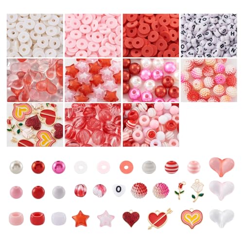 1690Stuks Sieraden maken Vind KitLove Assorted Kralen Hart & Rose & Letter & Star Diverse kralen Glazen Pompoen kralen Waxberry voor Valentijnsdag sieraden maken