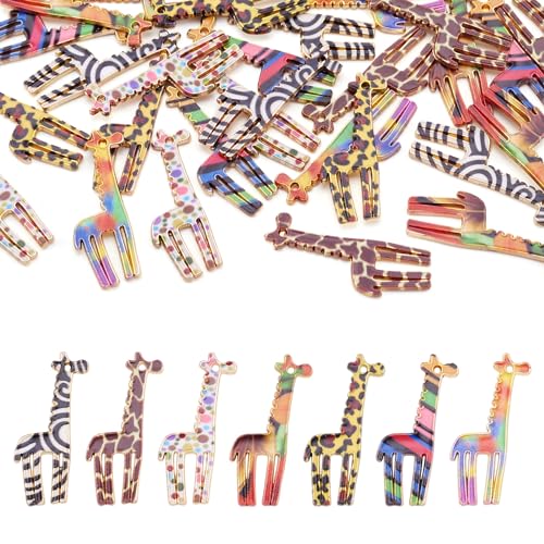 28 Stuks Giraffe Emaill Charms Diverse kleur Wild Animal Hangers Metaal Legering Dangle Charms Bulk Voor Ketting Vrouwen Dangle Oorbellen Armband Ambacht sieraden maken DIY Verfraaiing, metaal