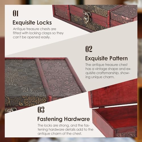 Decoratieve Treasure Chest Vintage Houten Opbergbox Multifunctioneel voor sieraden Boeken Kaarten Collectie Cadeaus Gouden Druiven 3