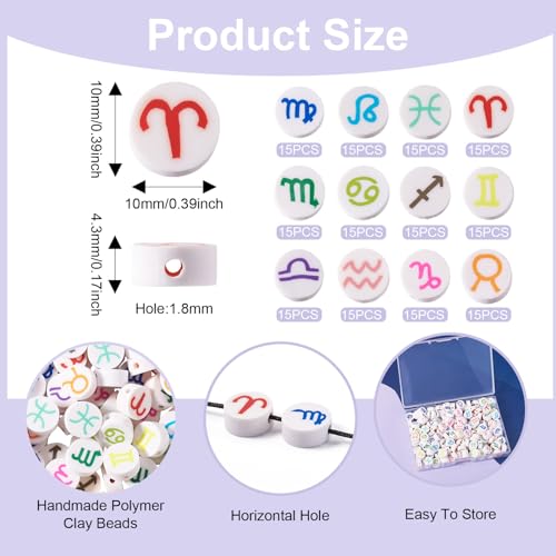 180 st 12 sterrenbeelden Polymer Klei kralen Constellation Flat Ronde Klei kralen Disc Heishi kralen voor DIY armband oorbellen ketting sieraden maken 3