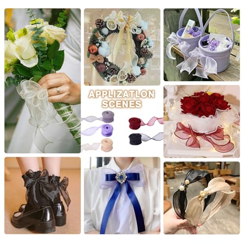 Organza bedrade linten van organza 3,5 cm (1 - 5/8 in), visstaart transparante linten voor bloemen, boeket, bruiloft, bruidsdouche, inpakken, strik, krans, doe-het-zelf knutselen (oranje) 3