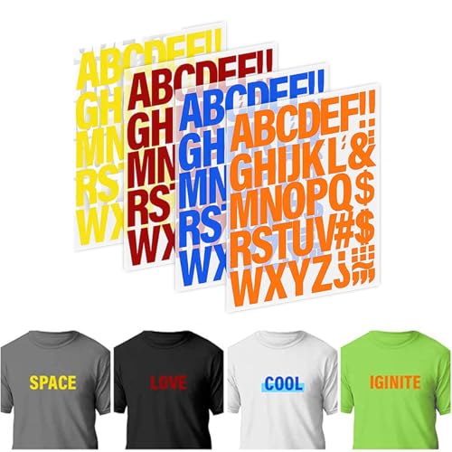 4 Vellen Strijkbrieven voor kleding, 5cm/2" strijkbare Vinyl Brieven met warmteoverdracht voor kleding, T-shirts, alfabeten en naamafdrukken (geel/rood/blauw/oranje) 5