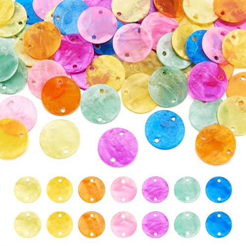 70 st. Platte ronde Shell Charms Seashell Link Charms Disc Coin Zomer Strand Tiny Connectors voor sieraden armband ambachtelijke ketting DIY Women Keychain Accessory Decoration, Shell, Nee, shell, nee