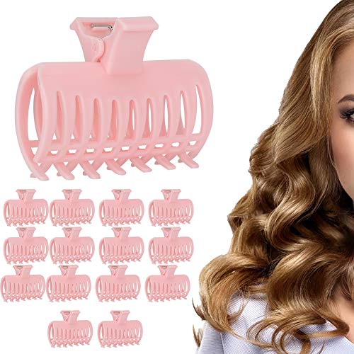 Hot Roller Clips,15Stuks / Set Haar krullende ijzeren Claw Clips Hair Roller Attachment Clamp Haarrollen Curlers voor vrouwen meisjes haar sectie styling, kapper haar permanent clip snap op rollers zelf(Pink)