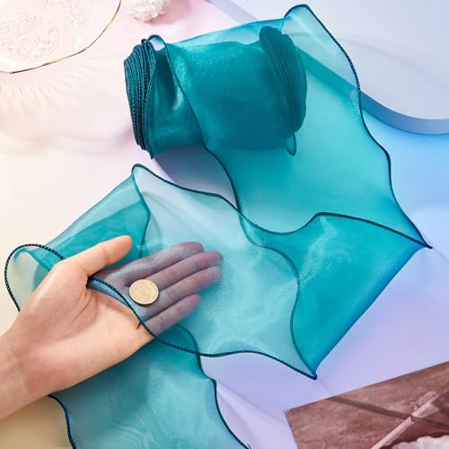 12Meter Organza Ribbons Dark Turquoise Transparante Chiffon Ribbon 120mm Shimmer Polyester Organza Versieringen voor Gift Wrapping Trouwkleding Accessoires 5