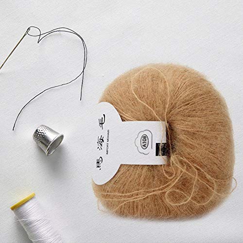Wol garen voor breien, zacht mohair breien Angora lange wol garen DIY sjaal gehaakt garen geleverd (met een haak) khaki