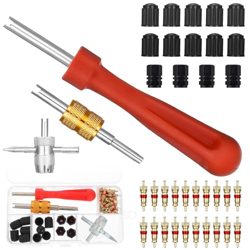 Valve Turner 3 Pieces Valve Wrench Tyre Valve Remover Car Valve Wrench Tyre Valve Pull-In Tool met 20 Valve Core + 14 Valve Caps, Tire Valve Tool voor auto