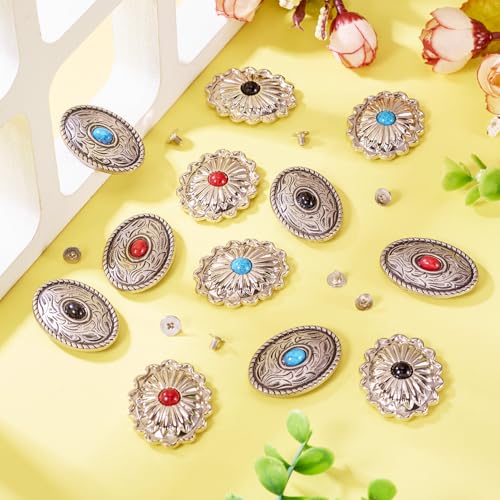 12 Sets Schroefback Rivets Lederen Rivets Ovale knopen Turquoise Decoratieve Rivet Studs voor Wallet Handtas Schoenen Lederen Craft Kleding Belt 5