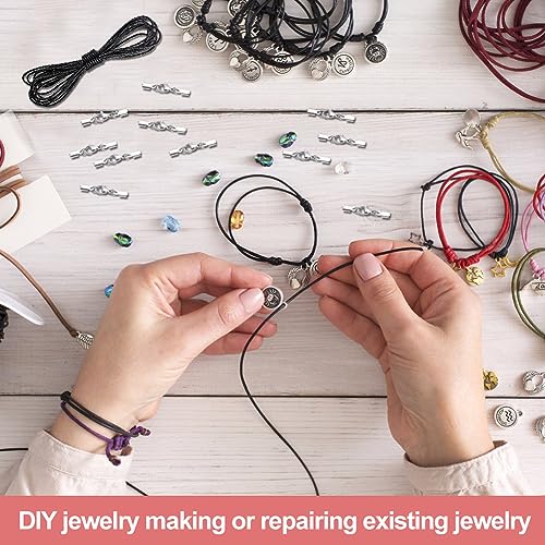 Kreeften sluitingen voor sieraden maken, 10 stuks zilveren roestvrij stalen kreeft sluitingen met koordeinden, koord sluiting met 1 m leren koord voor ketting armband 4