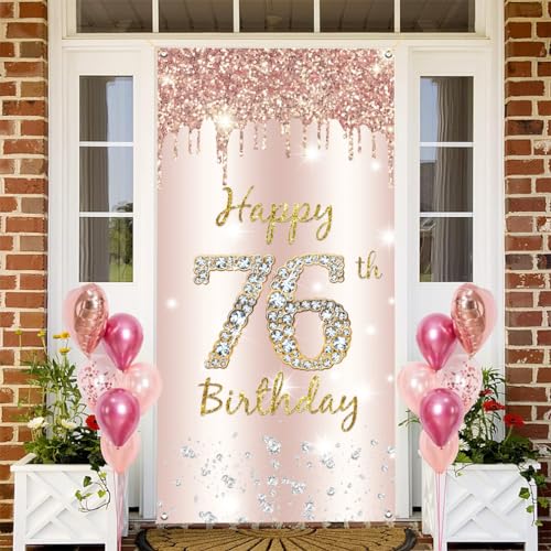76e verjaardag decoratie vrouwen, Gelukkig 76e verjaardag deur banner roos goud,76e verjaardag stof teken poster deur decoratie,76e verjaardag achtergrond banner dames, verjaardag feest welkom teken 3