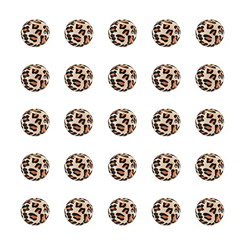 50st Gedrukt houten ronde kralen Leopard Patts 13x12mm Spacer Large Hole Losse kralen voor Macrame ambachten DIY sieraden gat:3mm