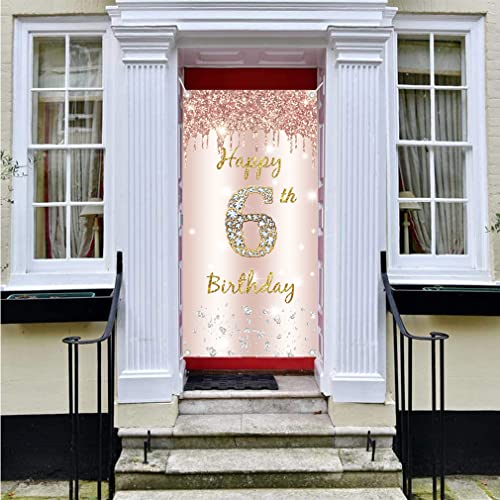 6.Birthday Decoration voor meisjes,6th Birthday Door Decoration,Rose Gold,Fabric Teken 6th Birthday by Hanging Poster,6th Birthday Achtergrond Banner Party Welkom Teken 3