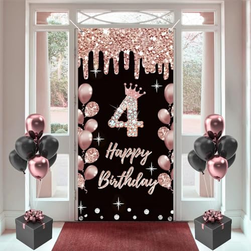 4e verjaardag decoratie voor meisjes gelukkig 4e verjaardag poster deur banner rozeold stof teken muur / deur banner 4e verjaardag achtergrond banner meisjes verjaardag feest welkom teken