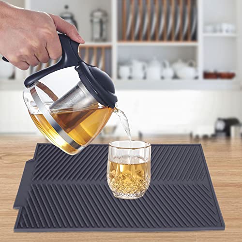Rechthoekige Drain Mat Drying Mat Siliconen Materiaal 39 * 25cm Warmtebestendig Antislipblad voor bars, restaurants, koffiewinkels, afwaspad (Grijs) 3