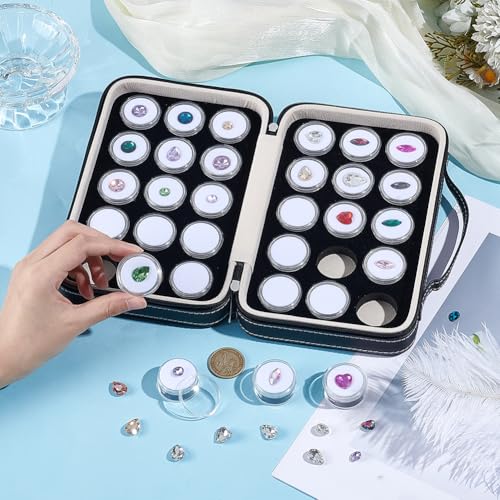 30 stuks edelstenen Sieraden display kabinet,Kleine ronde plastic containers doos met witte en zwarte spons diamant edelsteen display opslag doos voor kristallen ring sieraden kleine items 3