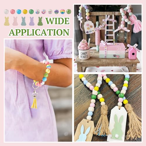 160 st. Natuurlijke houten kralen - Bunny ronde grote gat Groene lente bloemen Konijnen Spacer houten kralen voor doe-het-zelf Pasen sieraden maken 3