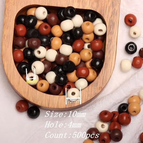 500 st Assorted 10mm houten kralen kleuren Vintage ronde natuurlijke houten kraal Macrame Spacer houten kralen voor ketting armband makenDIY Handgemaakte decor (10mm)