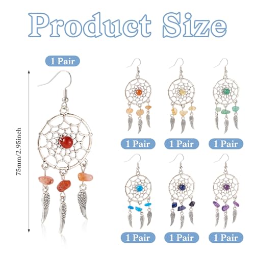 Droomcatcher oorbellen antieke Suncatcher Dangle Charms met natuurlijke stenen Chips Legering Wing hangers voor DIY gehaakte oorbellen Bohemia Cowgirl oorbellen, Steen