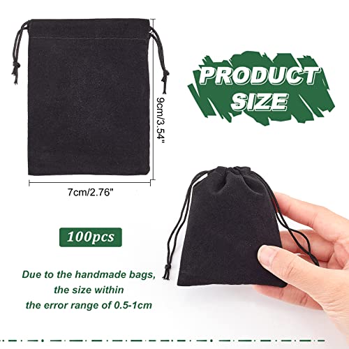 100Stuks koord Velvet bruiloft partij favor tassen sieraden pouch geschenk tassen voor Kerstmis Valentijnsdag sieraden cadeauverpakking, zwart, 8.5x7cm 3