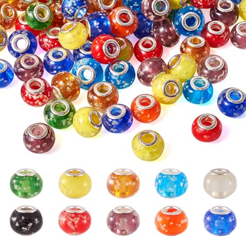 100 st. Glow in The Dark Beads Handgemaakt Lichtgevende Lampwerk Glass European Large Hole Beads Snake Ketting Slider Bedels met Messing Dubbele Kern voor sieraden maken Gat: 5mm gemengde kleuren