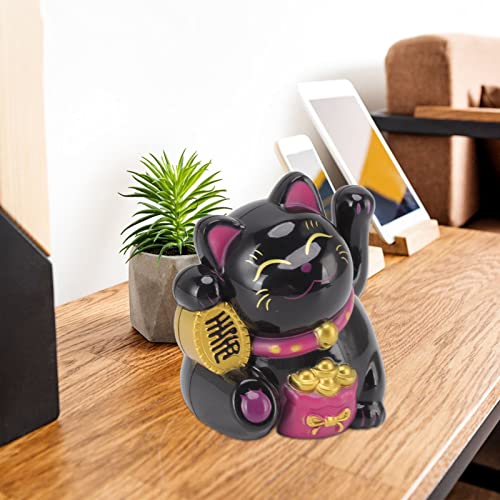 Fortune Lucky Cat Chinese decoratie zwaaien Arm Zonnelicht inductiebeeld Figurine voor Home Car Ornaments (Sit Sideways Black)