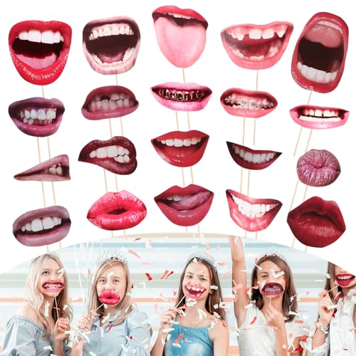 20 st. Photo Box Accessoires Bruiloft Foto Props Grappig Lippen Mond Foto Automaat Handheld Party Selfie Accessoires voor Carnaval, Verjaardag, Afstuderen, Halloween Decoratie