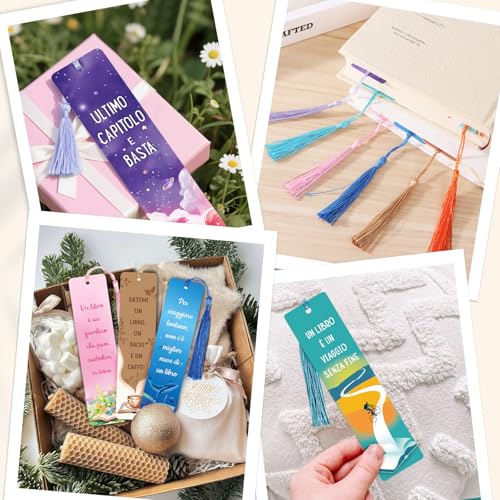 Esthetische bladwijzers papier, 6 x bladwijzers met Italiaanse toespraken en kwasten, cadeau voor volwassenen, kleine cadeaus voor scholen, eerste schooldag, boekenliefhebbers 4
