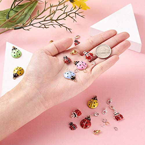 32 st. Ladybug Emaill Charms Hangers Kleurrijke Ladybug Kever Vliegende Insect Bedels met Lobster Claw Clasps Open Jump Rings voor Keychain sieraden maken 5