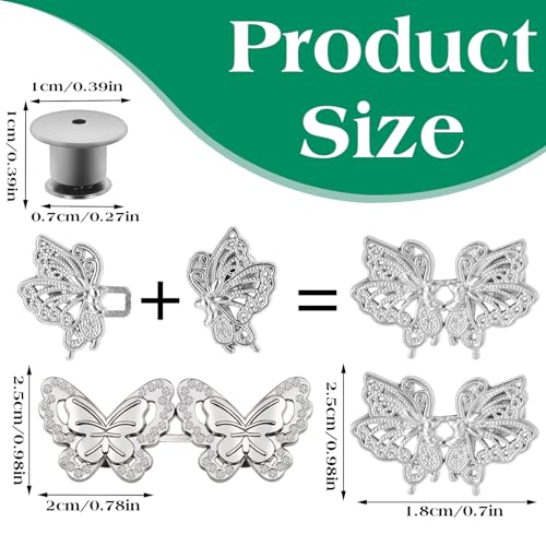 4 Sets Butterfly Pants Taist Tightener, verstelbare Taist Buckle Set Afneembare Knop Aansteker Knoppen Knoppen voor Broek Jeans Rokken Mouwen, Zilver, One Size, zilver 4