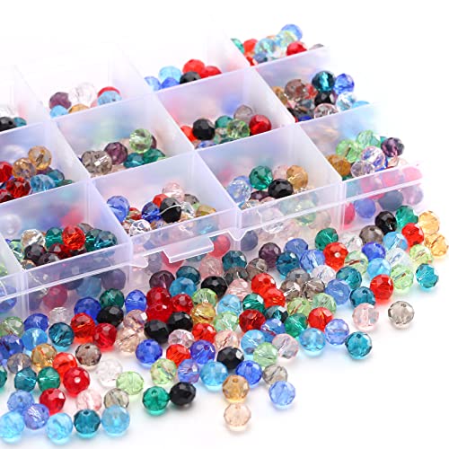 Glazen kralen, ongeveer 600 stuks, 8 mm diameter, kristalglas, facetballen, bedels voor sieraden, armbanden, kettingen (ongeveer 15 kleuren) 3