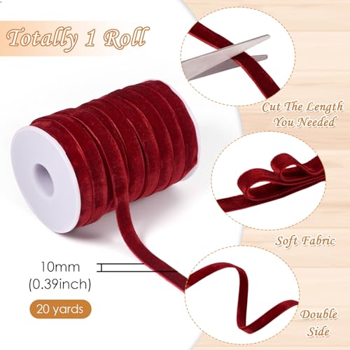 Dark Red Velvet Ribbons 10mm brede Double Sided Velvet Libbons 20 Yards met Spool voor DIY Crafts Gift Wrapping Bow Choker Hair Tie 4