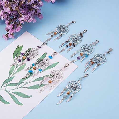 30 st Legering Droom Catcher Droom Catcher Charms Hangers met Veer Tassels Fluoriet kralen Ingelegd Retro sieraden voor vrouwen sieraden maken, Legering staal, Created Pearl 4