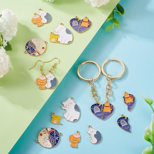 Hart Dier Vriendschap Emaille Hangers Katten & Vis Beste vrienden bengelen bedeltjes bijpassend hart voor DIY ketting sieraden maken