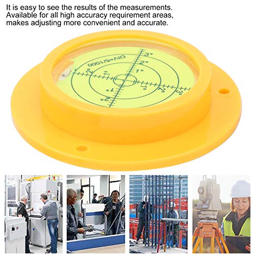 Ronde Inclinometers, 90x17mm Ronde Circular Fluorescent Yellow Spirit Level Circular Bubble Surface met bevestigingsgaten voor draaitafel voor Tripod Andere Wandelen en Camping Supplies
