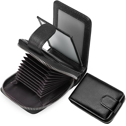 Credit Card Holder, Grote Capaciteit, Faux Leder, Credit Card Holder voor Vrouwen en Mannen, Kleine Zip, Kaart Portemonnee met 9 Kaart Slots, 4 ID Window, 2 Cash Slots, Zwart, Een, Zwart, Modern