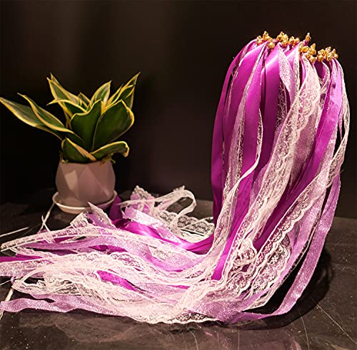 50 x bruiloft Sticks met Bells, Lace Air Snakes, Silk Fairy Stick, Lace Ribbon, bruiloft muren, Fairy Stick, Wensstafs voor bruiloft, Party, Baby Douche, Verjaardag, Vakantie, Kerstmis, Lilac