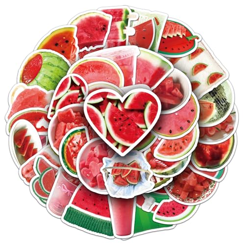 Watermeloen-stickers voor jongeren en volwassenen, 50 stuks, watermeloen, vinyl stickerset, auto, motorfiets, fiets, skateboard, snowboard, bagage, laptop, koffer, helm, motorfiets, computer