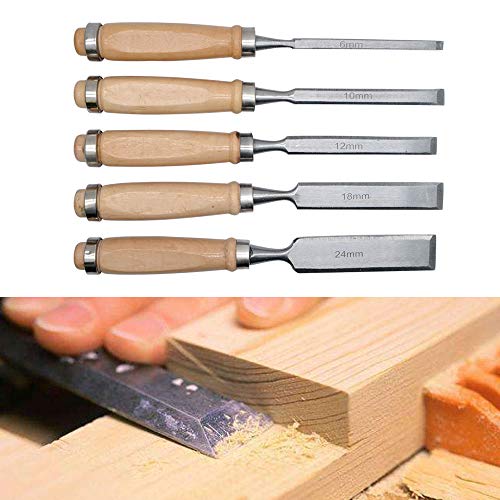 Handsnijwerk Beitels SENRISE 5PCS Houtsnijwerk Handbeitel Gereedschap Set Hout Werkgereedschap Beitelset, gemaakt van staal met hoge snelheid en messing Mouwen (Wood)