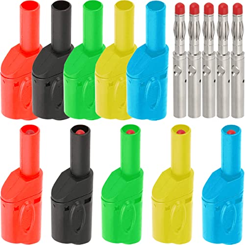 Multimetertest lood 4mm banaan Plugs Veiligheid Volledig geïsoleerd Gehard, 10 PCS Stapelbare connectoren 4mm Banaan Man met Banana Plug Adapters voor Elektrische Testing