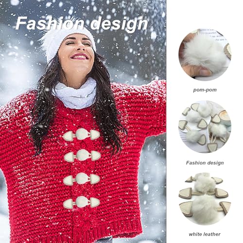 Gebreide jasknoppen, 6 paar leren jasknoppen, 16 cm wollen ballen Sluitingen voor jasjes, Off-White lederen knoppen voor truien, vesten, tassen 3