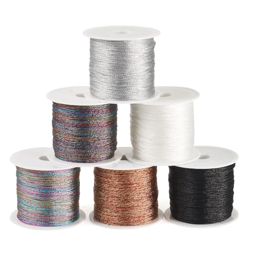 6 Rolls Witte borduurdraad 0.4mm Zwarte metalen borduurdraad 6 Ply Kralen String Naaidraad voor Tatting Quilt Vriendschap armband sieraden maken