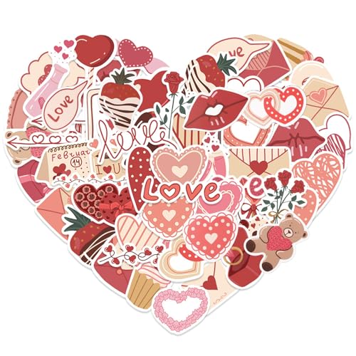58 Stuks Heart Shaped Love Stickers, Waterproof Vinyl Stickers voor Valentijnsdag, Bruiloft, Bagage, Laptop, Cadeaubrief, Decoraties, Stickers