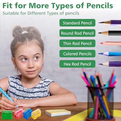 24 st. Potloodslijper met Container, 4 kleuren Handmatige Potloodverscherpers met deksel, Draagbare Mini-potloodslijpers Kleine plastic potloodverscherpers voor kinderen Studenten School Home Office 5