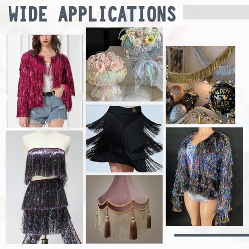 10 Yards klatergoud franje, 20 cm ras klatergoud slinger danskostuum franje trimmen glanzend voor jaardag afstuderen bruiloft doek decor, kleurrijk 5